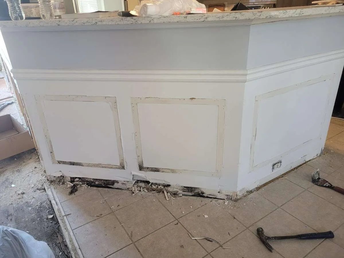 Water damage and mold on kitchen during Sewage Cleanup & Sanitation in Kendall